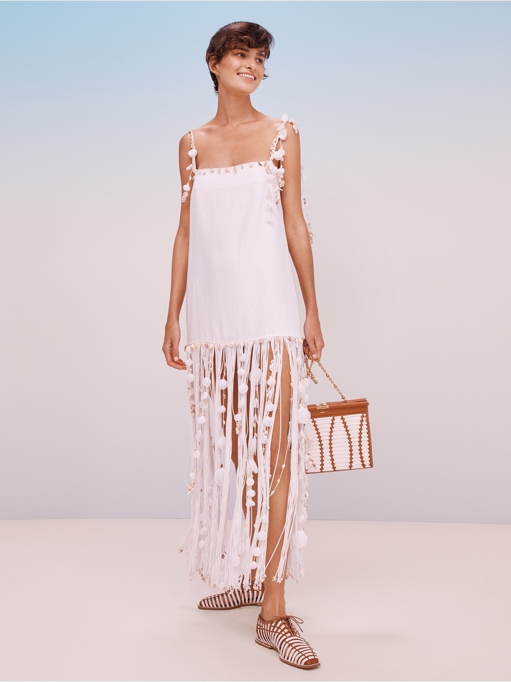 NWT ZIMMERMANN POSTCARD SHELL Handstrung Linen Floral Applique Fringe Maxi Dress - Picture 3 of 16